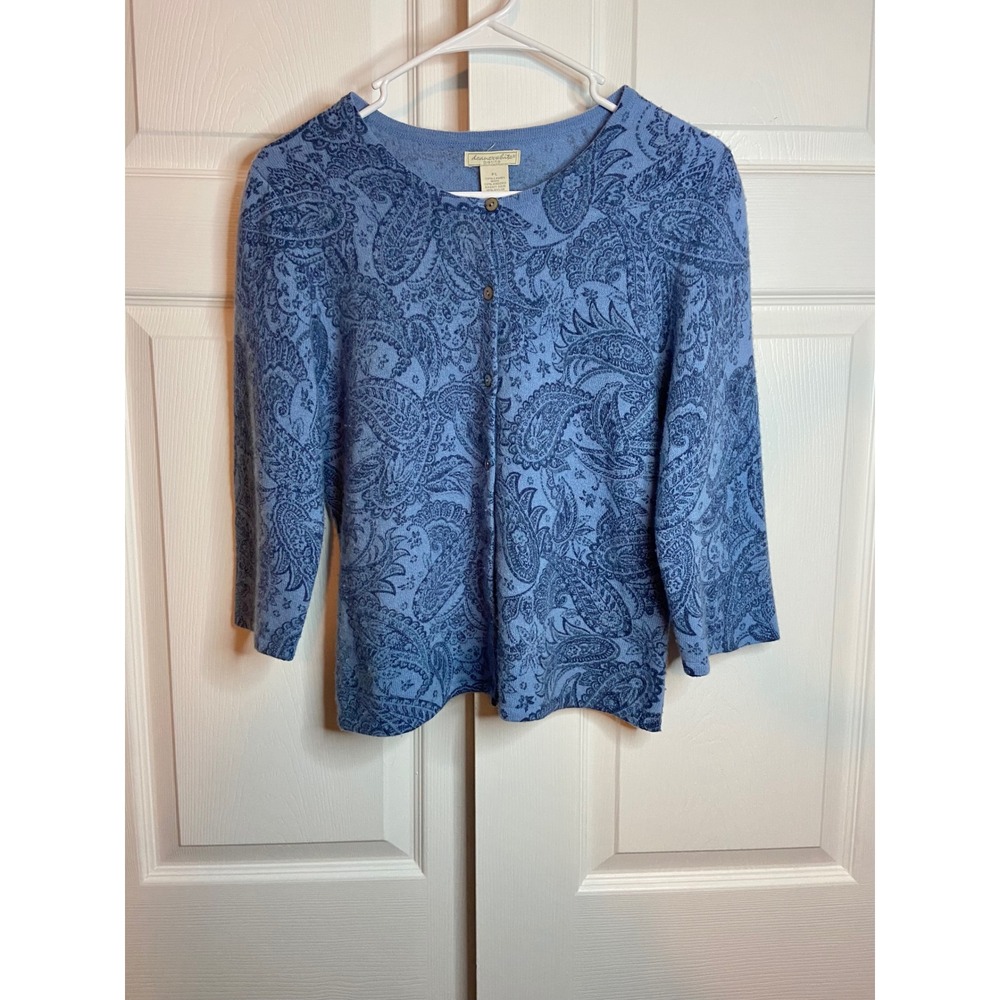 VTG Deane & White Blue Paisley Lambswool Angora Cardigan Sweater PL